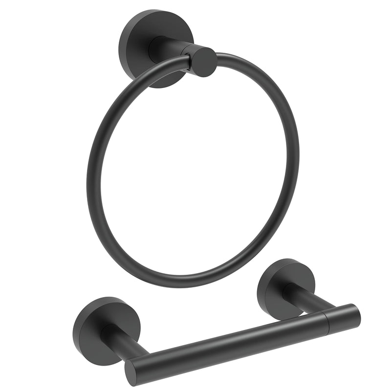 RARXTR Matte Black Toilet Paper Holder & Towel Ring SUS304 Stainless Steel 2pc Bathroom Hardware Set with Double Post Pivoting Toilet Paper Roll Holder Wall Mount & Bathroom Towel Holder Set 2-Piece
