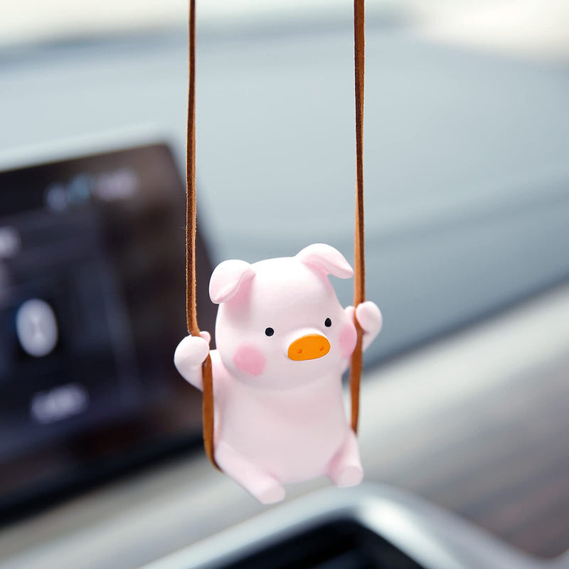 YGMONER Super Cute Swinging Pig Car Mirror Hanging Ornament Car Interior Accessories (Pig) Orange, Pink