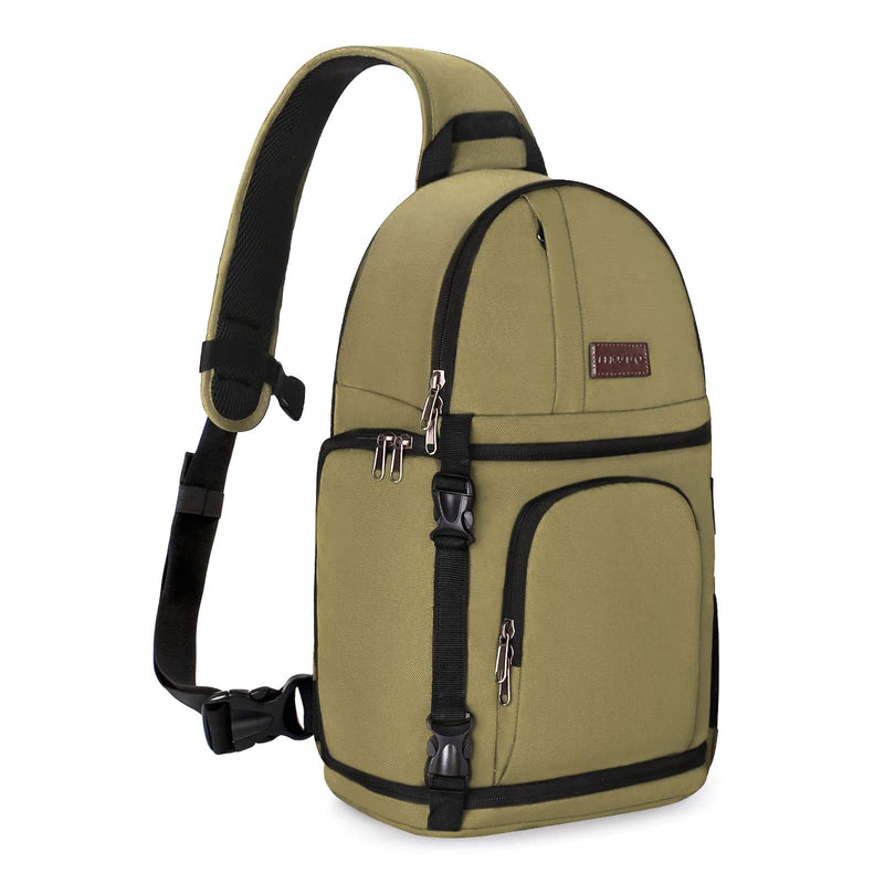 MOSISO Camera Sling Bag, DSLR/SLR/Mirrorless Camera Case Camera Backpack | Shockproof Photography Bag with Tripod Holder&Removable Modular Inserts Compatible with Canon/Nikon/Sony/Fuji, Khaki