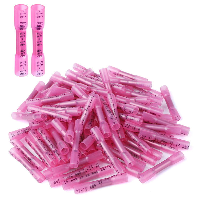 500PCS Heat Shrink Butt Wire Connectors 22-16 AWG, Insulated Waterproof Electrical Wire Connectors Automotive Marine Grade Wire Crimp Terminals Butt Splices, Ideal for Boat, Truck, Red Red 500 PCS