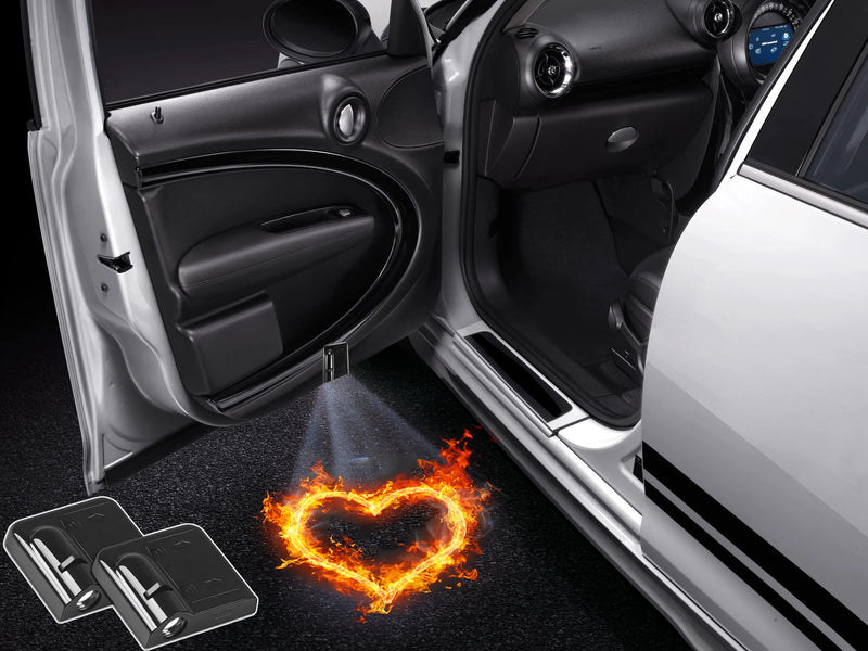 2 Pcs Led Car Door Welcome Light Logo for Red Fire Heart Symbol Projector Lights Ghost Shadow Light