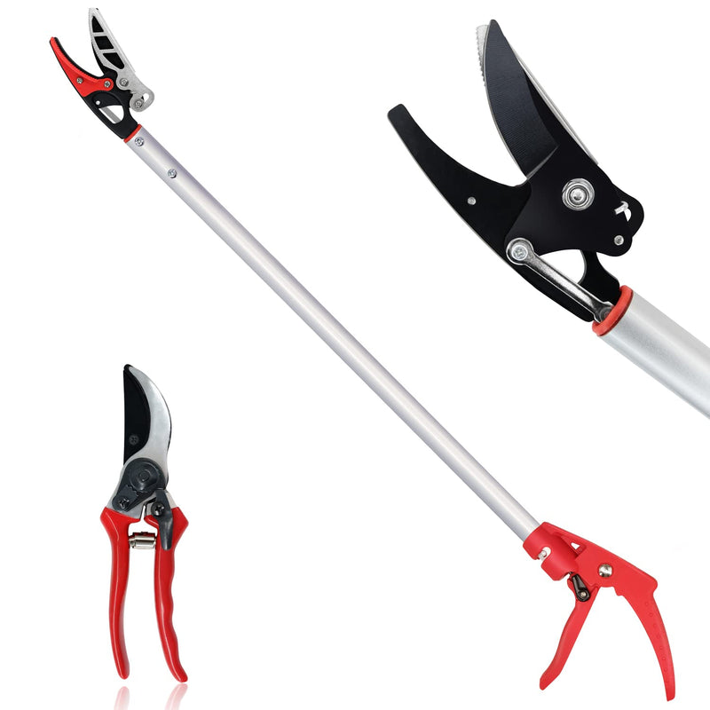 32-Inch Cut and Hold Pruners, Long-Reach Tree Pruner with Rotating Cutter Head, Long Pruning Shears for Garden, Fruit Picking, Branches Trimming
