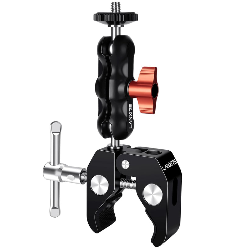 Super Clamp Camera Mount with Double Ball Head Adapter - Compatible with Canon Nikon DSLR, Gopro, LED Lights, Ronin-M/MX, Freefly MOVI - 360° Rotation - 1/4"-20 & 3/8"-16 Threaded Holes