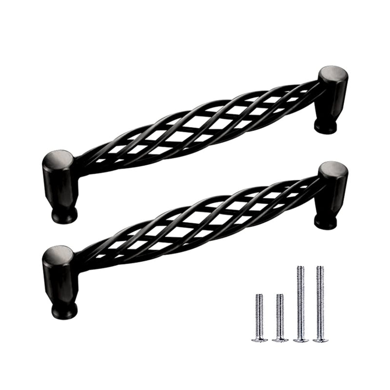 2 Pack Birdcage Cabinet Pulls Matte Black Bronze Metal Oval Nest Twist Kitchen Cupboard Handles Retro Birdcage Cabinet Handles Vintage Brass Cabinet Knob Drawer Hardware (160 mm, Black (B)) 160 mm Black (B)
