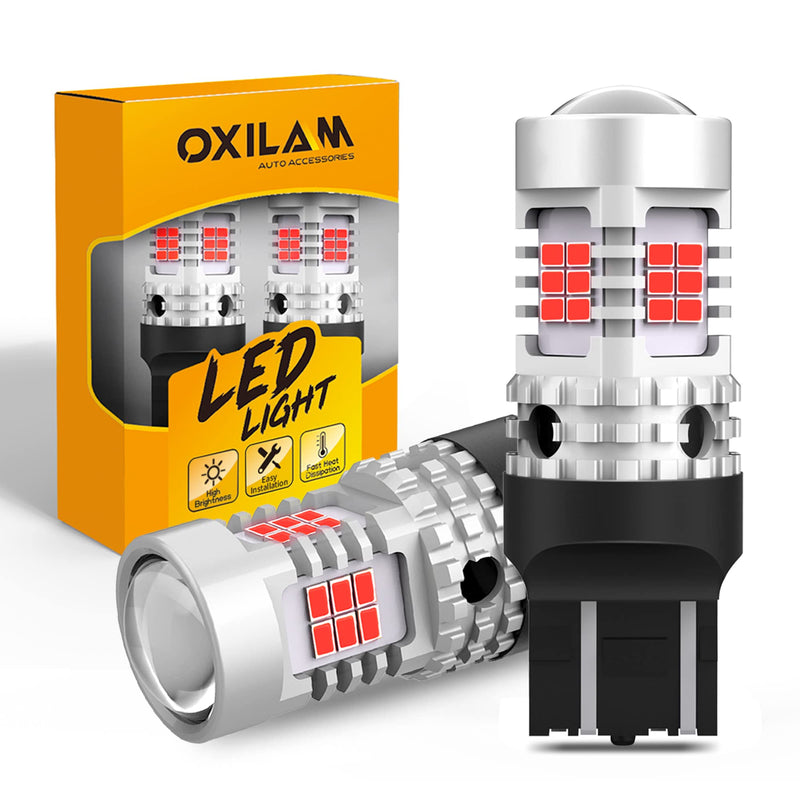 OXILAM Upgraded 7440 7443 LED Bulbs Red Brake Lights, 4000LM 600% Brighter, CANBUS Error Free, 7441 7444 T20 W21W LED Lamps Replacement with Projector for Tail Turn Signal Stop Lights (Pack of 2) Brilliant Red