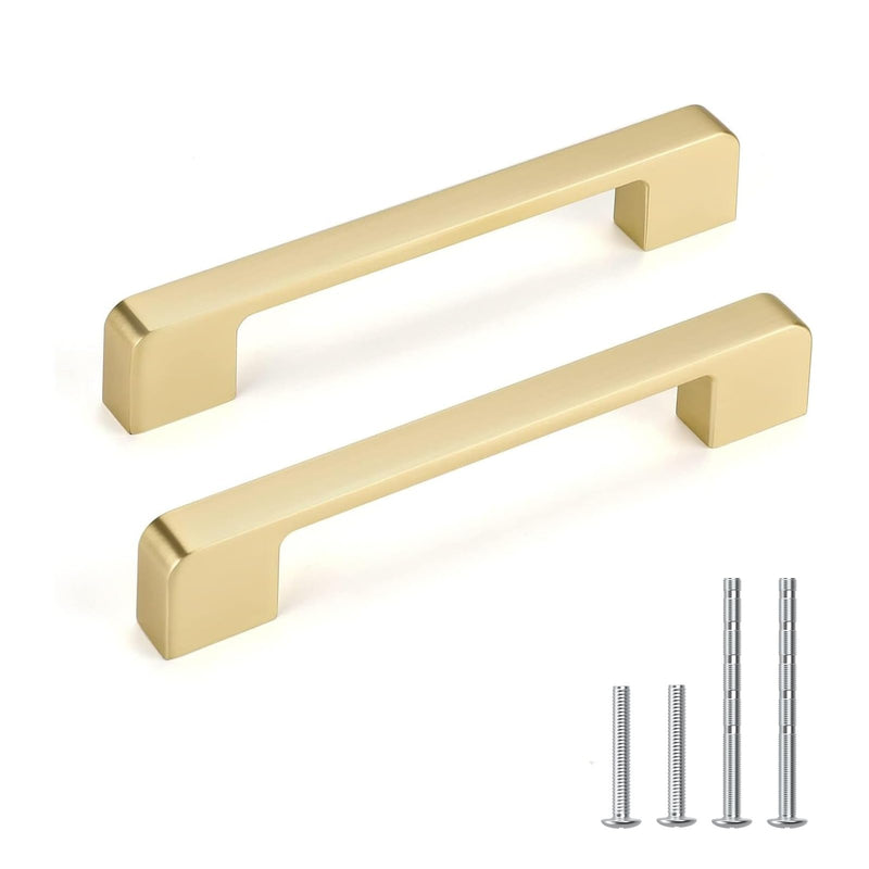 10 Pack 5 Inch Brushed Gold Cabinet Pulls Solid Zinc Alloy Gold Cabinet Handles - Brushed Brass Dresser Drawer Pulls for Kitchen Cabinet Hardware Zinc Alloy Handles 5 Inch (128 mm) Hole Centers 10