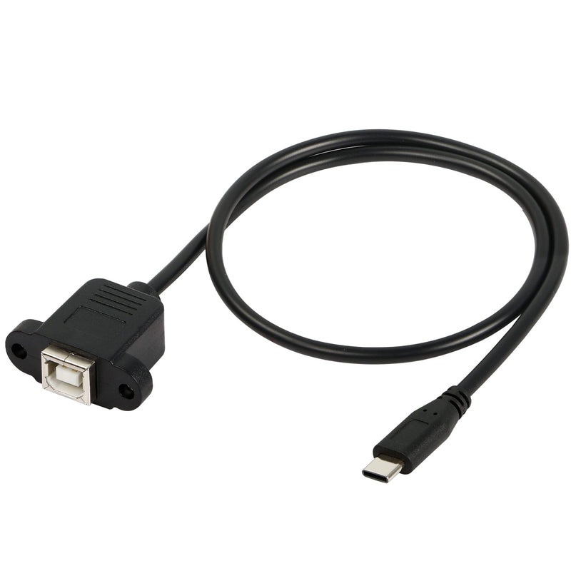 GELRHONR USB C to USB B Printer Cable,Type-C Male to USB B Female Extension Panel Mount Cable with Screws Holes,for Laptop,Printer-50cm