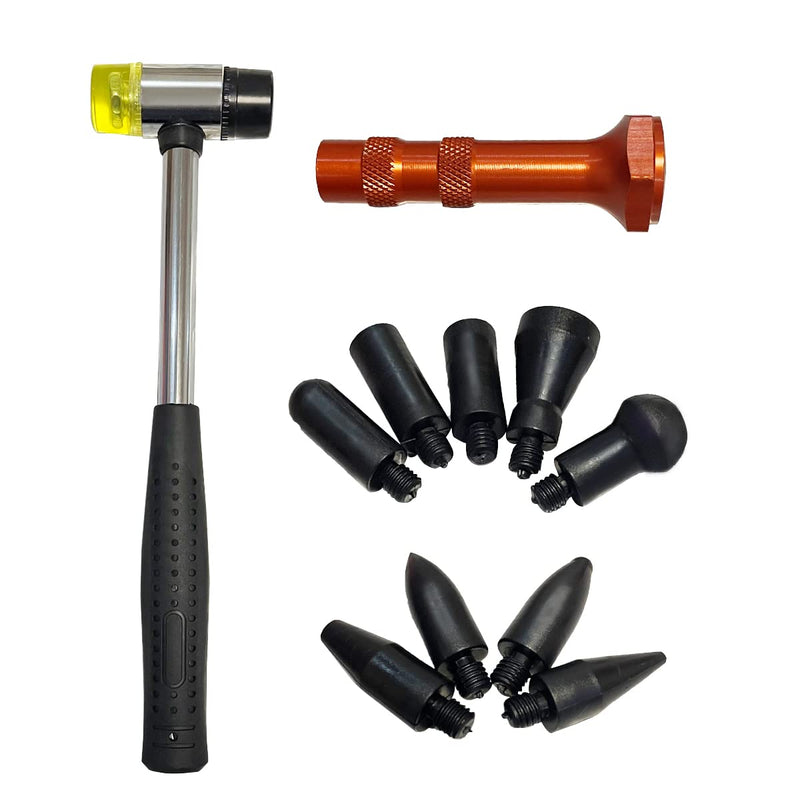 10Pcs Dent Repair Tool Kits inclued Rubber Hammer and 9 Pcs Heads Tap Down Tools, Paintless Dent Removal Tools Kits for Auto Body DIY Dent Fix