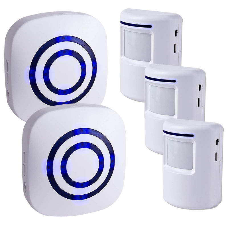 Motion Sensor Alarm - Seanme Wireless Driveway Alarm 100m Long Distance Signal Transmission, Home Security Alarm System Motion Sensor Doorbell with 38 Chime Tunes, 4 Volume Levels 2 alarms + 3 sensors
