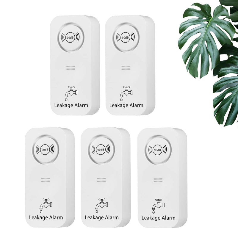 Water Detectors Wireless 90dB Adjustable Audio Alarm Sensor, Sensitive Leak and Drip Alert for Kitchen Bathroom Basement (5 Pack) White-5Pack