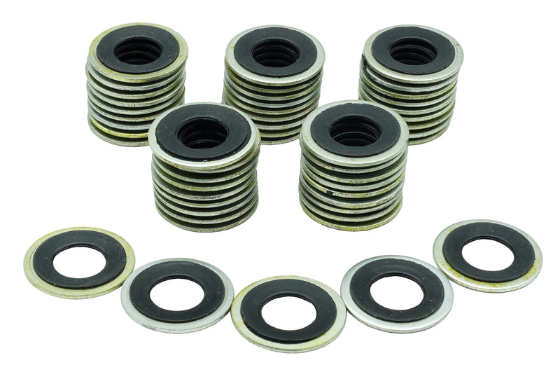 50 PCS Metal/Rubber Drain Plug Gasket, Fits 1/2, M12, M12 So Replace 097-021,65274,365274,GM 14079550,14090908,1625762,1631748,24571185,25524544,5741252,8-14090-908-0 (24.7x11.5mm) M12 097-021 (Metal/Rubber)