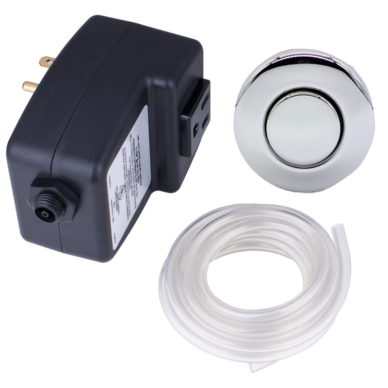 Mr. Scrappy 20-MSAS-65 Single Outlet Garbage Disposal Air Switch, Kitchen Sink Top On and Off Kit for Waste Disposers, Includes Button, Tubing, 120V Power Module, and Hardware, Chrome