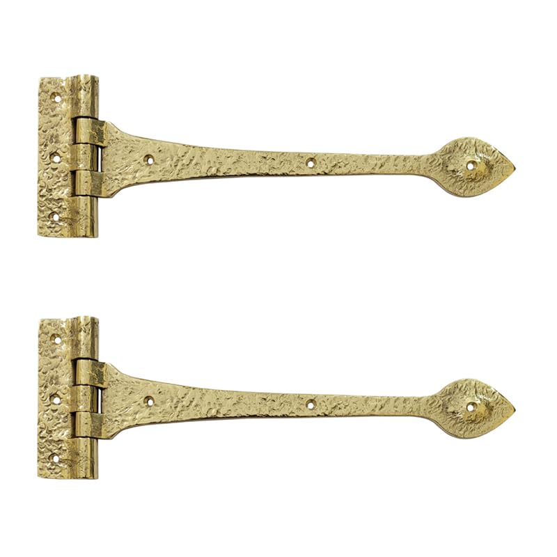 Adonai Hardware Achim Heavy Duty Brass Vintage Strap T Hinge (12" x 2 Pack, Polish Lacquered) for Wooden Barn Front Entry Doors, Gates, Garages, Shutters, Furniture, Fences, Farmhouse 12" x 2 Pack - T Hinge (Brass)