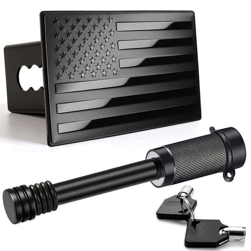 American Flag Metal Trailer Hitch Cover for 2 inch Receivers（with 5/8-Inch Pin Diameter Trailer Hitch Lock ） (Black) black