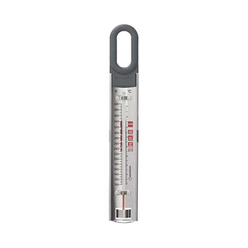 KitchenAid Curved Stainless Steel Paddle Style Candy and Deep Fry Thermometer with Pan Clip, TEMPERATURE RANGE 100F to 400F Charcoal Gray Adjustable silicone coated clip fits most cookware
