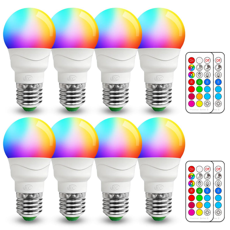 ILC RGB LED Light Bulb, Color Changing Light Bulb, 40W Equivalent, 450LM, 2700K Warm White 5W E26 Screw Base RGBW, 12 Color Choices - Timing Infrared Remote Control (8 Pack) 8 Pack