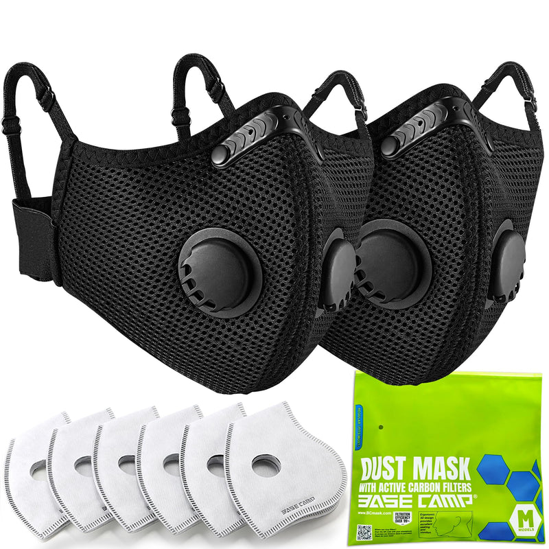BASE CAMP Upgrade M Plus Dust Mask 2 Pack, Breathable Reusable Dust Face Mask with 6 Activated Carbon Filters for Woodworking Construction Mowing Grinding Modern2