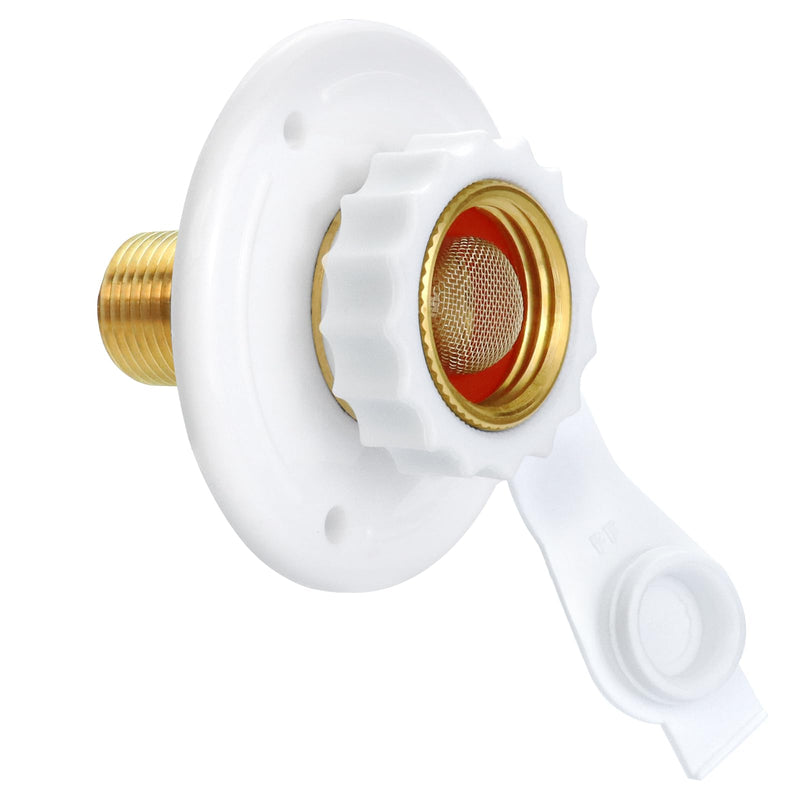 EXCELFU RV City Water Fill Inlet Flange Brass with Check Valve, RV Water Inlet Replacement 1/2" NPT Male, City Water Connection Inlet for RV Camper Motorhome Trailer Marine (White) White