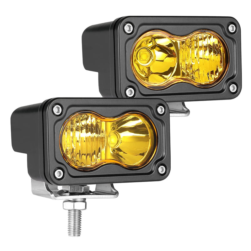 LED Pods Amber, 2Pcs 40W 3 Inch Driving Light Pod Yellow Off Road Bumper Lights Super Bright LED Work Light Cube Waterproof Combo Fog Light for Truck ATV UTV SUV Motorcycle Boat Yellow Combo