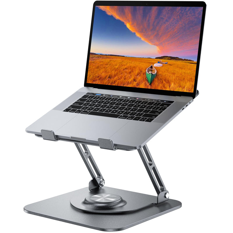 Laptop Stand for Desk, Adjustable Computer Stand with 360° Rotating Base, Ergonomic Laptop Riser for Collaborative Work, Foldable & Portable Laptop Stand, fits for All 10-16" Laptops Grey