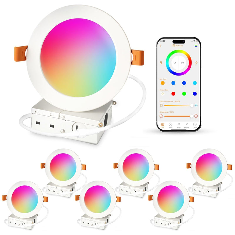 iLC 4 inch LED Recessed Lighting Color Changing, Work with Alexa (Alexa speaker Required), APP Controlled, RGB Canless Recessed Lights, 16 Million Colors, 2700K-6000K,10W,900LM, Bluetooth Mesh,6 Packs 4inch 6.0