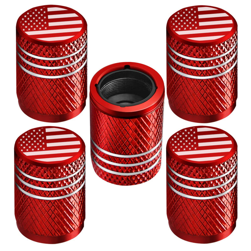 Tire Valve Stem Caps for Car Tire Cap 5 Pack Corrosion Resistant Leak-Proof Premium Alloy American Flag Universal for Car Bike Truck Motorcycle Red