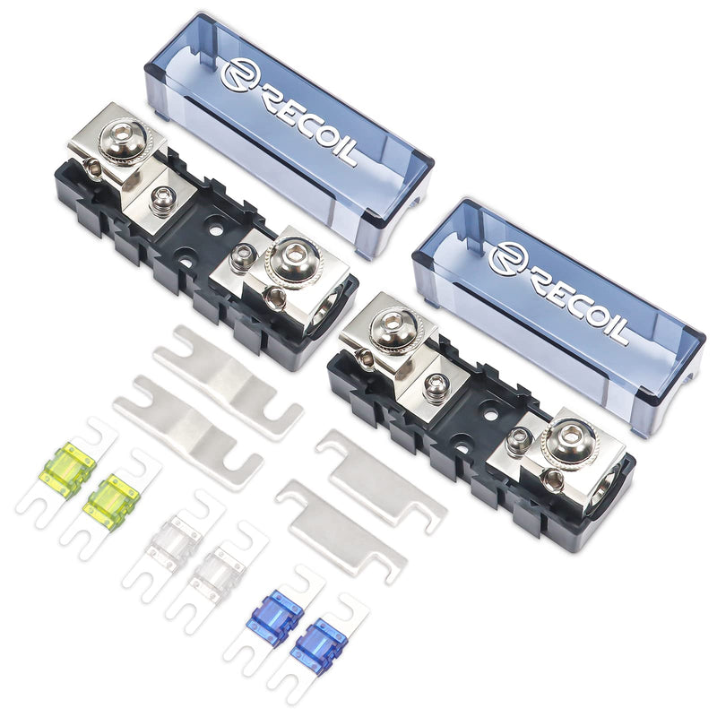 RECOIL MFHA-2 2 Packs Fuseholder 0/2/4 Gauge Modular Inline ANL & Mini-ANL Fuse Holders with Jumper Bars to Create Distribution Block Fuse and Negative Combo Blocks Modular In-line Fuseholder