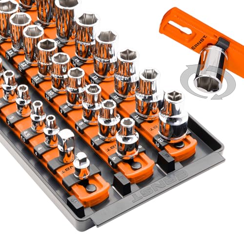  [AUSTRALIA] - Ernst Manufacturing 8482 Socket Boss 3-Rail Multi-Drive Socket Organizer, 18-Inch Socket Rails with Twist-Lock Secure Storage, Orange - Made in USA