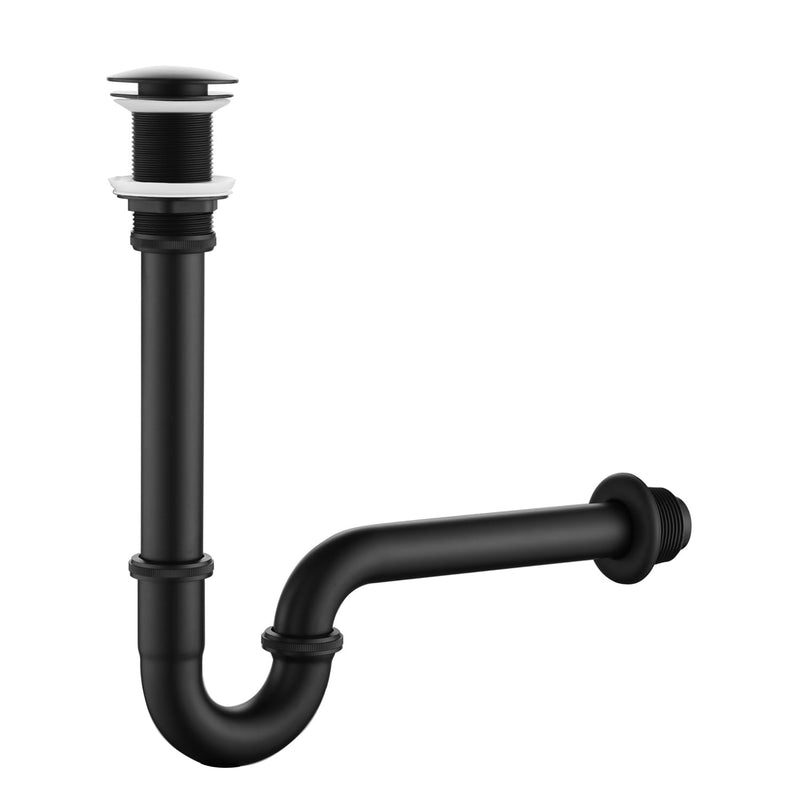Bathroom Sink Stopper Bottle Trap, U-Shape 1-1/4 inch Slip Inlet Drain Complete Kit, Lavatory Sink Stopper Set NO Overflow, Matte Black, Pls Measure ur Sink Hole Size Before Order U03-Set NO Overflow