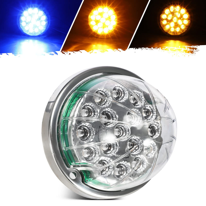 Partsam 1Pc Dual Revolution Watermelon Light, Amber 17LED Turn Signal/Marker Lights to Blue Auxiliary Light, Underglow Lights Compatible with Freightliner Kenworth Peterbilt Trucks Amber/Blue