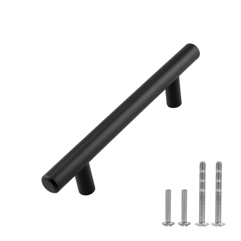 Modket Euro Round Cabinet Handles Pulls 304 Stainless Steel — 6" Overall Length, 3-3/4" (96mm) Hole Centers, Matte Black— 10-Packs 6" Length (3-3/4" [96mm] Hole Center)