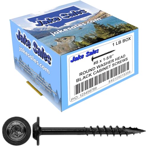 Jake Sales #8 x 1-5/8" Black Round Washer Head Multipurpose Exterior Coated Modified Truss Head Cabinet Wood Screw Torx/Star Drive Head - (1 Pound ~161 Screws) 1-5/8" 1 LB