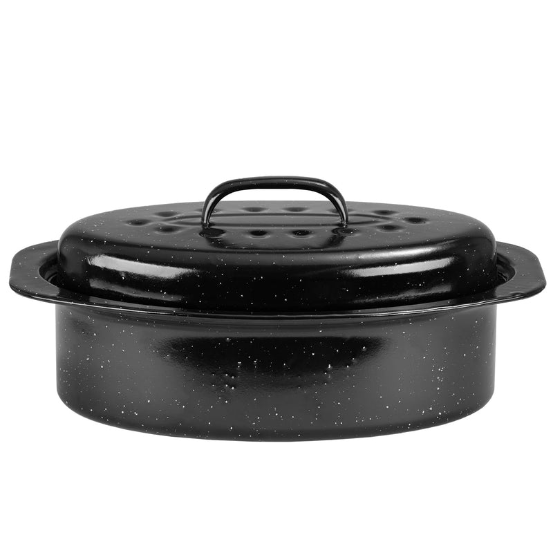 JY COOKMENT Granite Roaster Pan, Small 13” Enameled Roasting Pan with Domed Lid. Oval Turkey Roaster Pot, Broiler Pan Great for Small Chicken, Lamb. Dishwasher Safe Cookware Fit for 7Lb Bird Porcelain 13INCH