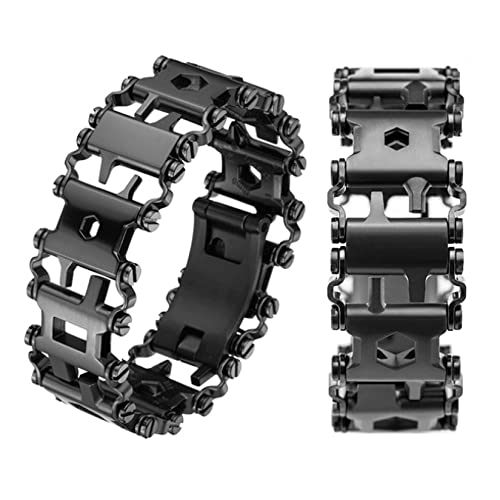 Multitool Bracelet 29 in 1 Tools Bracelet for Men and Women, Stainless Steel Multi-Functional Tool, Utility Wrist Survival Band for Sailing Travel Camping Hiking-Black Black