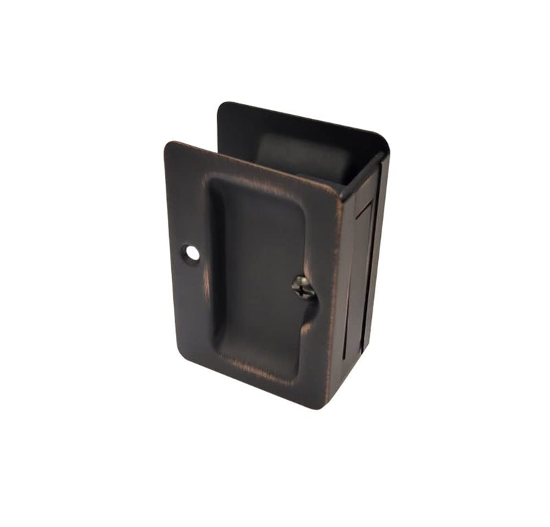 QCAA Premium Quality Solid Brass Rectangular Pocket Sliding Door Pull, Passage Lock, 3-1/4''X2-1/4'', Aged Classic Bronze, 1 Pack, Made in Taiwan 1 Pack(Passage Lock)