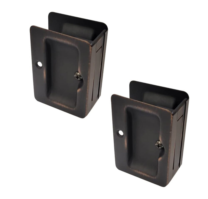 QCAA Premium Quality Solid Brass Rectangular Pocket Sliding Door Pull, Passage Lock, 3-1/4''X2-1/4'', Aged Classic Bronze, 2 Pack, Made in Taiwan 2 Pack(Passage Lock)