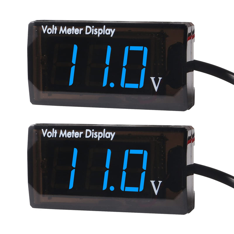 2Pcs DC 12V Car Digital Voltmeter Gauge LED Display DC 5-28V Voltage Mete Waterproof Voltage Display Voltmeter Gauge Meter Power Energy LED Volt Meter for Car Motorcycle (Blue) Blue