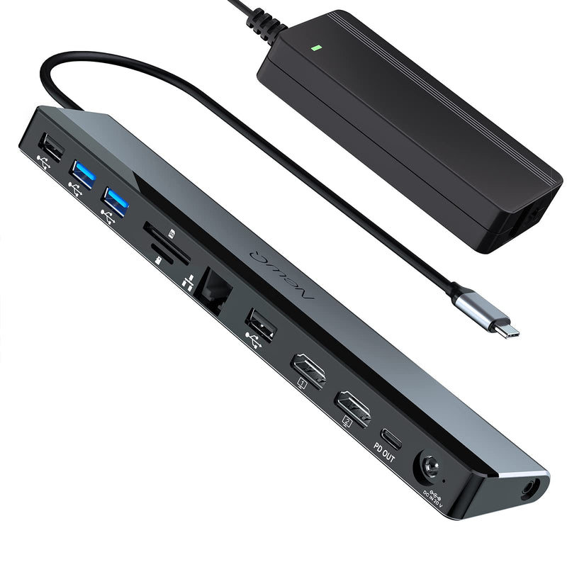 USB C Docking Station Dual Monitor with Power Adapter: NewQ 12-in-1 Thunderbolt 3 | 4 Dock, Dual 4K HDMI, 4 USB, Audio, Ethernet, SD/TF Slot, 18W PD Out, for Mac, HP, Dell, Lenovo, Surface, Asus, Acer 96W Power Adapter with 96W Power Adapter