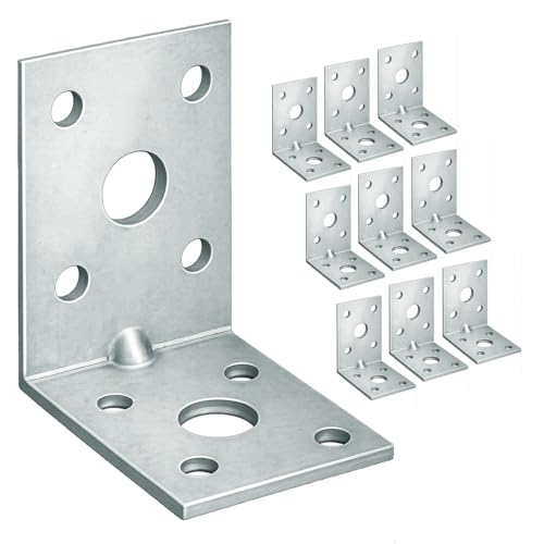 10 Pack Angle Brackets (1.97" x 1.97" x 1.38") Heavy Duty Corner Sleeper Bracket with Beading Timber Wood Metal Joining Fixing L Galvanised Steel Sheet Connector 1.97" x 1.97" x 1.38"