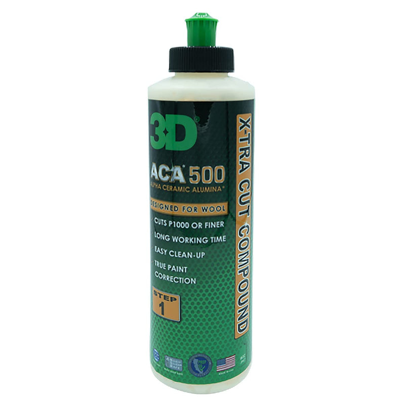 3D ACA 500 Cutting Compound – Step 1 Extra-Cut for Deep Paint Correction | Cuts P100 Grit or Finer | Body Shop Safe, Low Dust, Pro Detailer Formula | Made in USA - 8 oz 8OZ