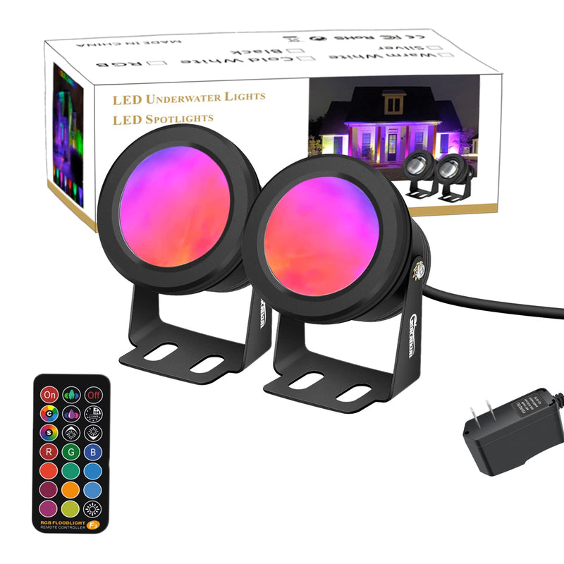 Landscape 10W Spotlight Outdoor Lighting With US Plug and Remote Control - 12V Garden Waterproof Yard Lights for Christmas Decorations (Mixed Color, NOT Pure RGB) 2 Packs-Remote Control ONLY