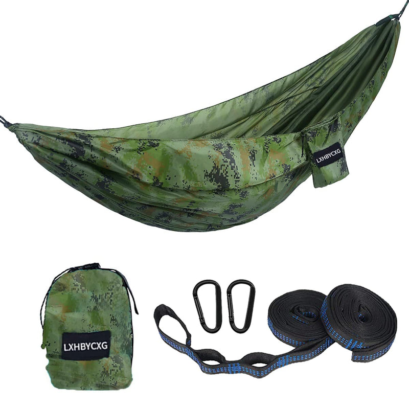 Camping Hammock Double & Single Portable Hammocks Ultralight Nylon Parachute Hammocks with 2 Tree Straps for Backpacking, Travel, Beach, Backyard, Camping, Hiking (Medium, Camouflage) Medium