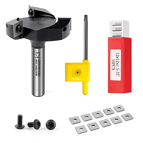 CNC Spoilboard Surfacing Router bit, 1/2'' Shank, 2-23/64'' Cut Dia, 15/32'' Cut Length, 3 Wings, Professional Woodworking Spoilboard Insert Carbide Bit by KOWOOD 2-23/64 inch cut dia