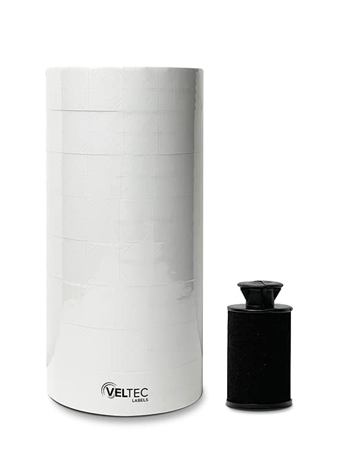 Veltec Pricing Labels for Monarch 1136 Labeler, 8 Rolls, 14,000 Two Line Labels, Ink Roller Included (White) White