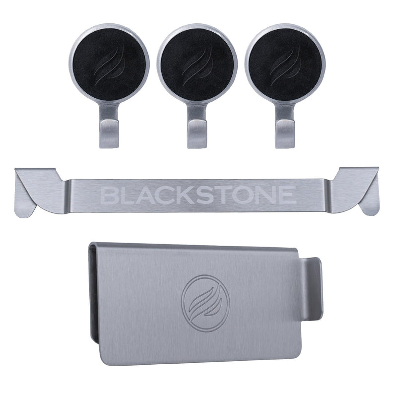BLACKSTONE 5188 Rear Grease Gate, 3 Magnetic Hooks & Tool Holder Combo | Griddle Accessories, Stainless Steel, Barbeque Cooking Utensil Holder, Grease Guard