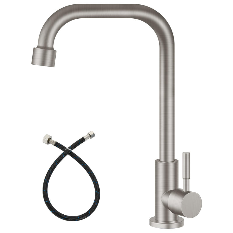 Heyalan Faucet Cold Water Only Single Lever Handle SUS304 Sink Bar Tap 360 Degree Swivel Spout Decked Mounted Longer Thread Pipe,Brushed Nickel Brushed Nickel