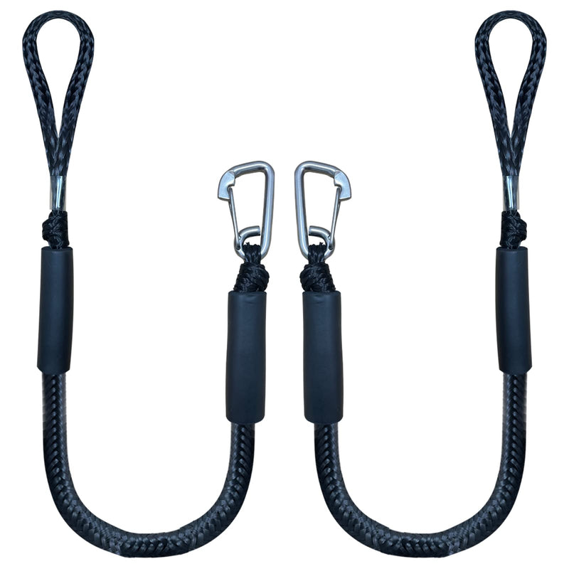 3 Feet Bungee Dock Line Boat Ropes for Docking Line Mooring Rope with Stainless Steel Clip Accessories for Boats 2pcs (Black, 3 Feet)