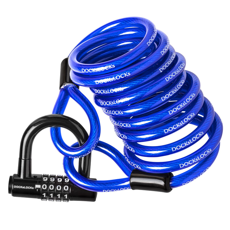 Coiled Security Cable Lock Set (5' to 25') with U-Lock, 5ft | Anti-Theft Protection, 10mm Looped Ends Cable, Vinyl Coated, Weatherproof, Compact, Resettable Combination, Multi-Purpose