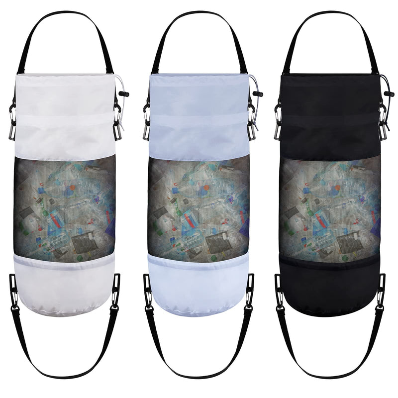 Gersoniel 3 Pack Boat Trash Bags Portable Boat Accessories Mesh Trash Bags Reusable Garbage Can for Kayak Pontoon Camper Fishing Outdoor Storage Cabin Black, Gray, White
