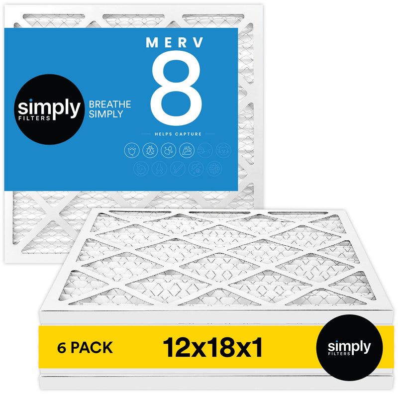 Simply Filters 12x18x1 MERV 8, MPR 600, Air Filter (6 Pack) - Actual Size: 12"x18"x0.75" HVAC, AC Furnace Air Filter